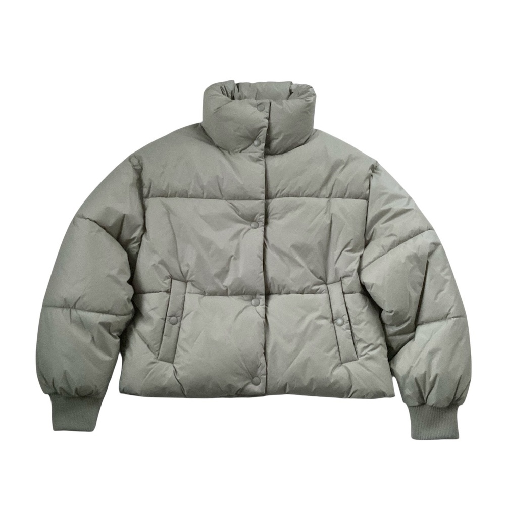 American Eagle Womens Chill Puffer Jacket Sz S Faded Olive Minimalist Oversized